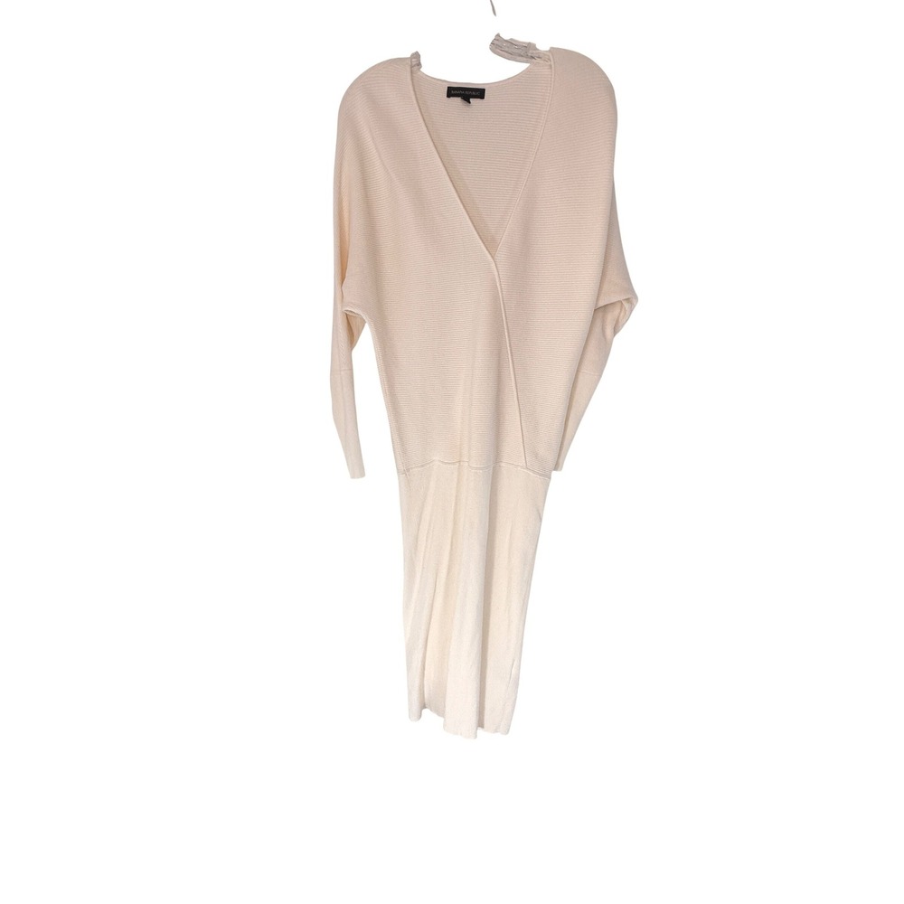 Banana Republic Rina Cream Ribbed Dolman Sleeve Midi Sweater Dress Small